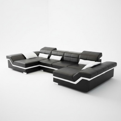 XXL Leren bank met USB hoekbank Woonlandschap Grote bank leren sofa bekleding Nieuw  XXL leren bank met USB hoekbank Woongebied Grote bank leren bank bekleding Nieuw