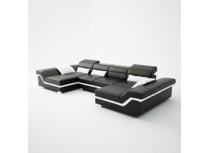 XXL Leren bank met USB hoekbank Woonlandschap Grote bank leren sofa bekleding Nieuw  XXL leren bank met USB hoekbank Woongebied Grote bank leren bank bekleding Nieuw