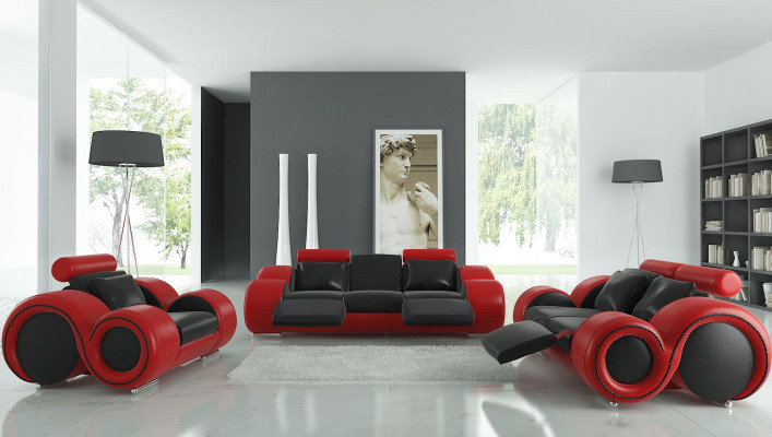 Leren bank met USB woonlandschap 3+2+1 zits bankstel Design Modern Sofa A1163D
