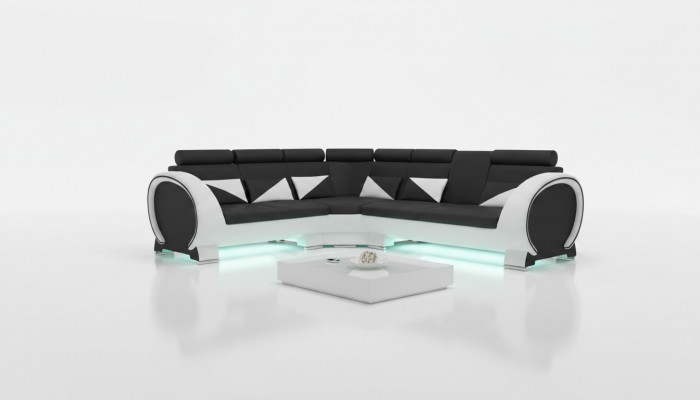 Hoekbank met USB leren bankstel leren hoekbank designbank van leer "VIGO"