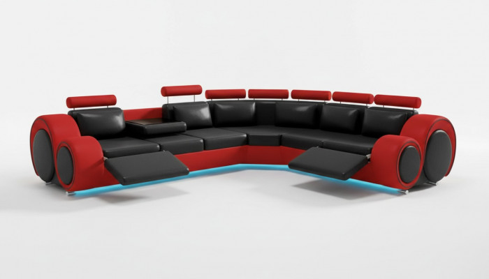 Leren bank met USB design bank leren bank woonlandschap hoekbank "BERLIJN"