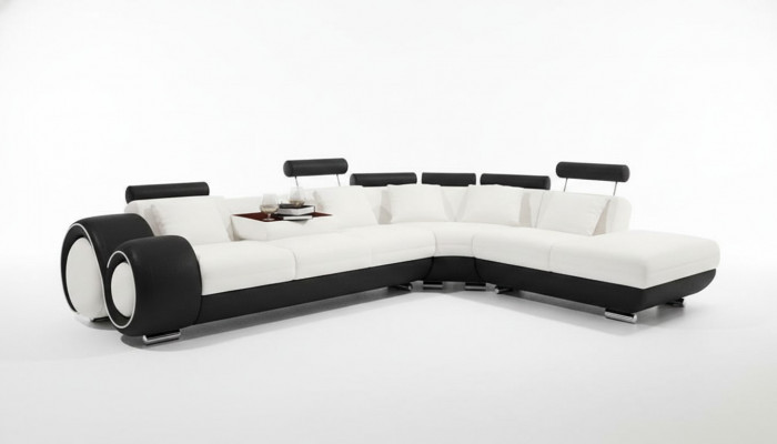 LEDER BANKSTEL USB SET SOFA WOONLANDSCHAP ZWART/WIT Maatwerk