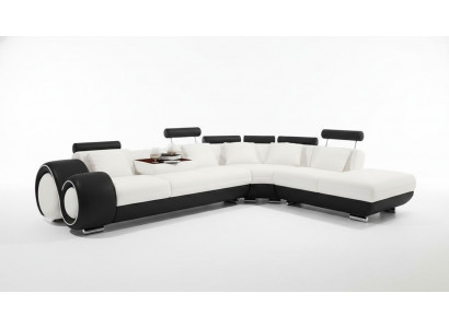 LEDER BANKSTEL USB SET SOFA WOONLANDSCHAP ZWART/WIT Maatwerk