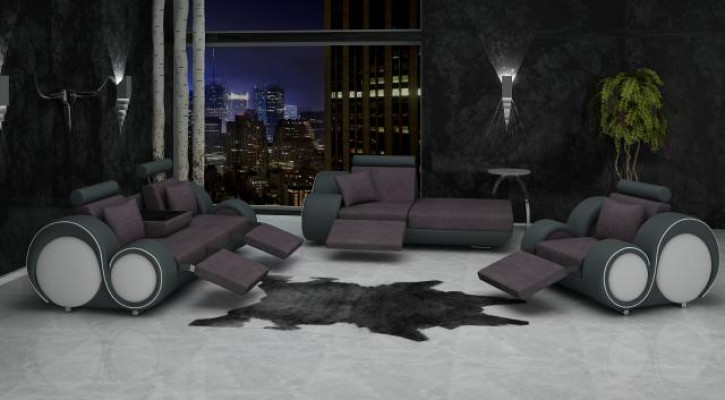 Sofa set van leer & textiel stof + USB, bankstel 3+ chaise + 1 woonlandschap