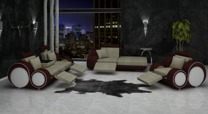 Sofa set van leer & textiel stof + USB, bankstel 3+ chaise + 1 woonlandschap