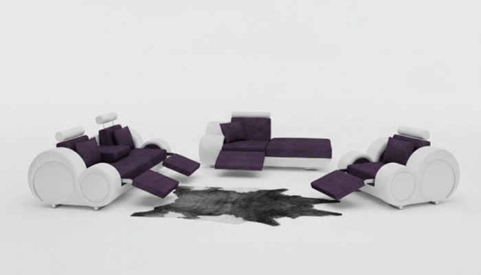 Sofa set van leer & textiel stof + USB, bankstel 3+ chaise + 1 woonlandschap