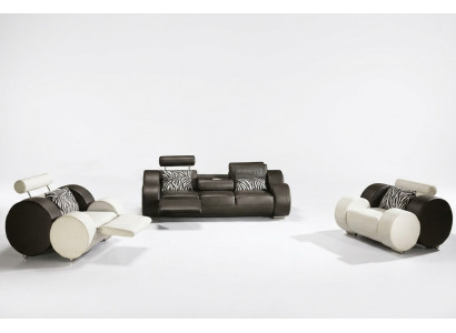 LEDEREN BANKSTEL MET USB LEER GARNITUUR 3+2+1 ZITS BANKSTEL ONTWERP SOFA NIEUW