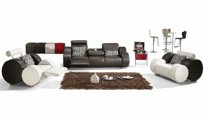 LEDERSOFA LEDERBANK 3+2+1 met USB BEKLEDINGSSET DESIGN SOFA NIEUW SET