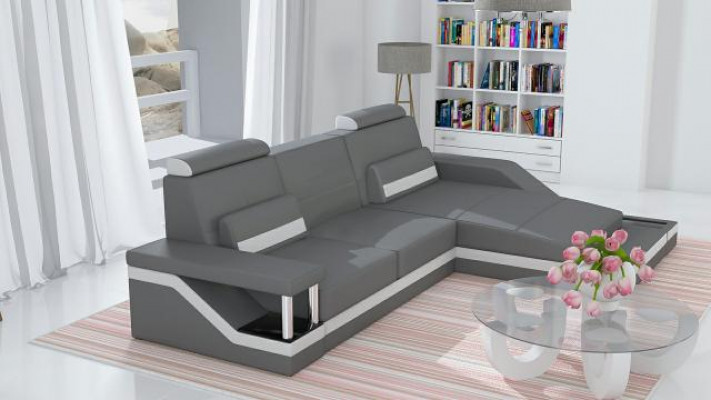 Modulaire bankstel van leer en textiel stof met USB, nieuw op maat gemaakt.