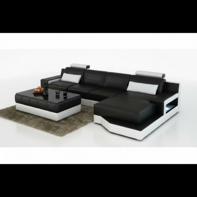 LEREN HOEKBANK MET USB-SOFA BED SOFA COUCH SET WOONLANDSCHAP NIEUW