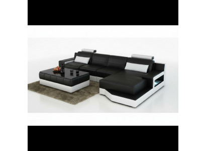 LEREN HOEKBANK MET USB-SOFA BED SOFA COUCH SET WOONLANDSCHAP NIEUW