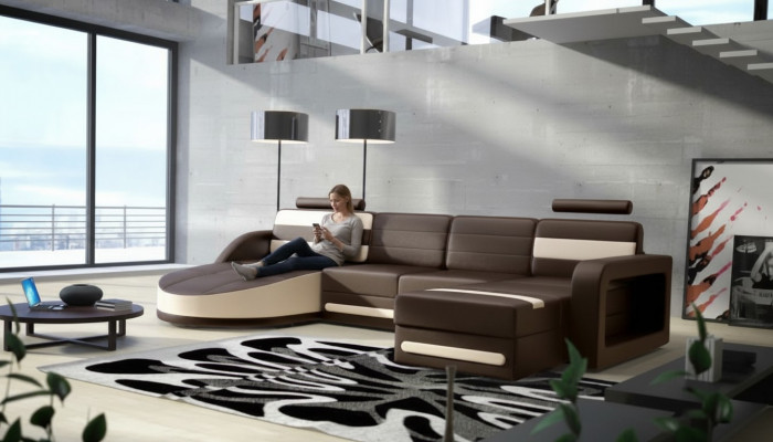 WOHNLANDSCHAFT LEDERSOFA XXL ECKSOFA + USB GARNITUR ECKCOUCH Massanfertigung  WOONLANDSCHAP LEDEREN BANKSTEL XXL HOEK BANKSTEL + USB-SET HOEKCOUCH Maatwerk