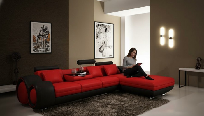 Gepatenteerd ontwerp hoekbank Sofa + USB, gestoffeerd lederen hoekbank BERLIN zitgroep