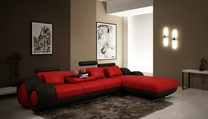 Gepatenteerd ontwerp hoekbank Sofa + USB, gestoffeerd lederen hoekbank BERLIN zitgroep