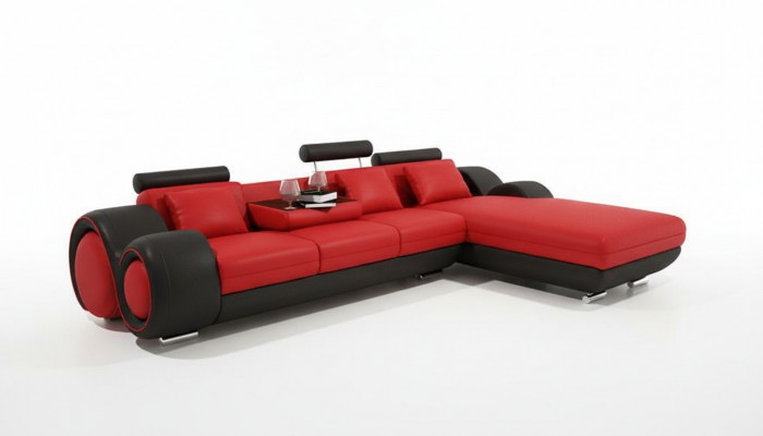 Gepatenteerd ontwerp hoekbank Sofa + USB, gestoffeerd lederen hoekbank BERLIN zitgroep
