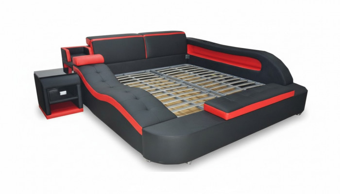 Dubbel luxe leren bed + USB gestoffeerde bedden moderne hotel multifunctioneel