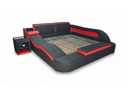 Dubbel luxe leren bed + USB gestoffeerde bedden moderne hotel multifunctioneel