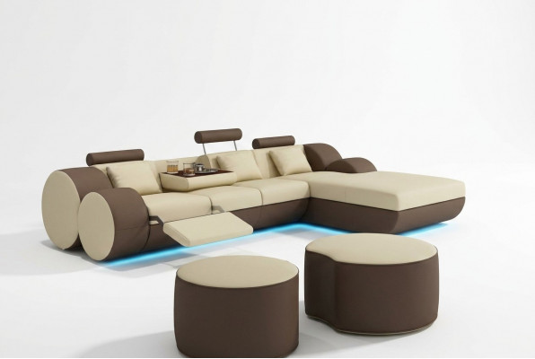 Ontwerper leren hoekbank woonlandschap leren bank + USB-set hoekbank Madrid