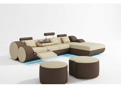 Ontwerper leren hoekbank woonlandschap leren bank + USB-set hoekbank Madrid