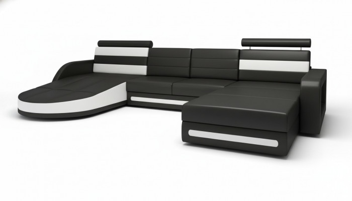 Hoekbank Bank met USB, bekleding U-vorm woonlandschap Hoekbank Xxl Zwart Nieuw