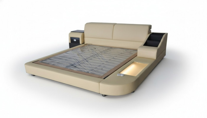 Exclusieve multifunctionele tweepersoonsbedden hotelhuwelijk gestoffeerd lederen bed + USB luxe nieuw