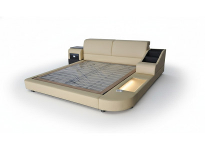 Exclusieve multifunctionele tweepersoonsbedden hotelhuwelijk gestoffeerd lederen bed + USB luxe nieuw