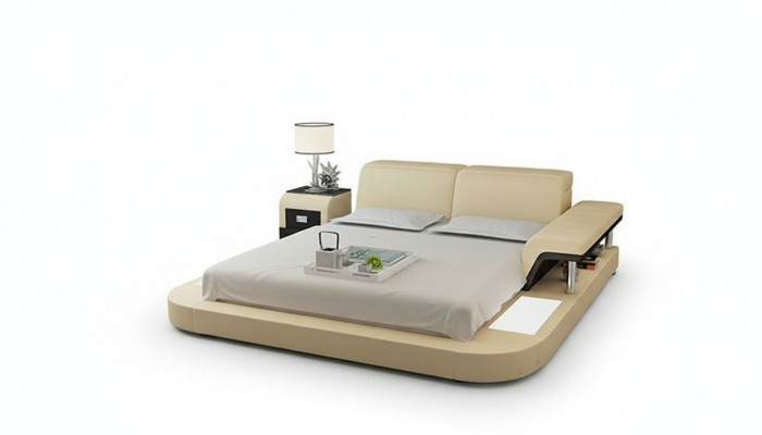Ontwerp bed XXL Grote bedden Lederen Hotelbekleding 180x200 Multifunctioneel rek USB