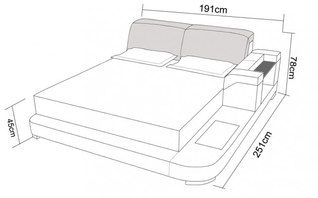 Ontwerpbed XXL Groot Bed Lederen Bekleding Hotel 200x200cm Multifunctioneel Plank USB