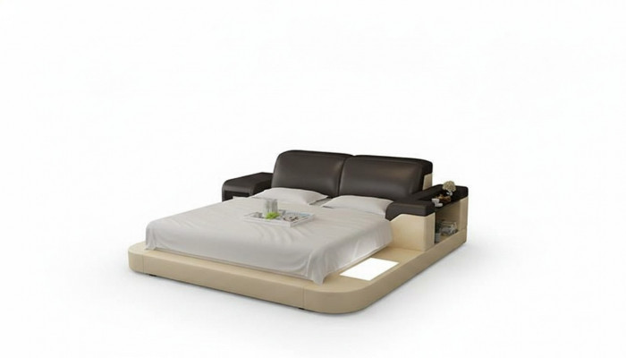 Ontwerpbed XXL Groot Bed Lederen Bekleding Hotel 200x200cm Multifunctioneel Plank USB