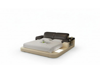 Ontwerpbed XXL Groot Bed Lederen Bekleding Hotel 200x200cm Multifunctioneel Plank USB