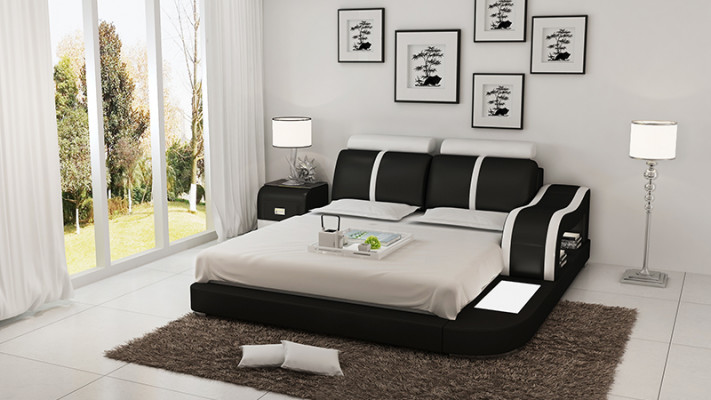 Ontwerp Bed XXL Grote Bedden Leer Hotel Bekleding 180x200 Multifunctioneel Rek USB