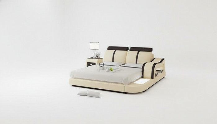 Ontwerp Bed XXL Grote Bedden Leer Hotel Bekleding 180x200 Multifunctioneel Rek USB