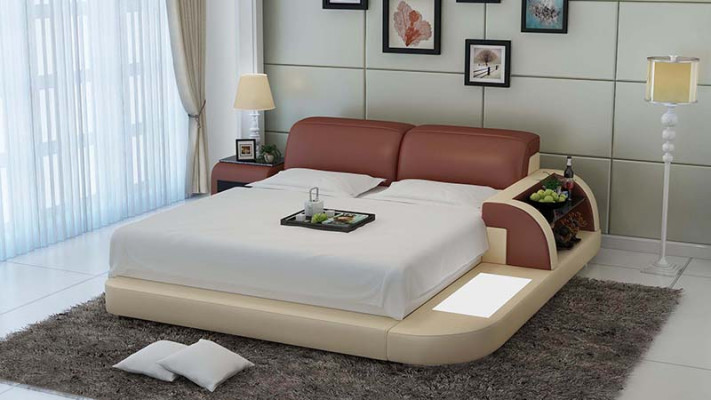 Ontwerp bed XXL Grote Bedden Lederen Hotel Bekleding 180x200 Multifunctioneel Plank USB
