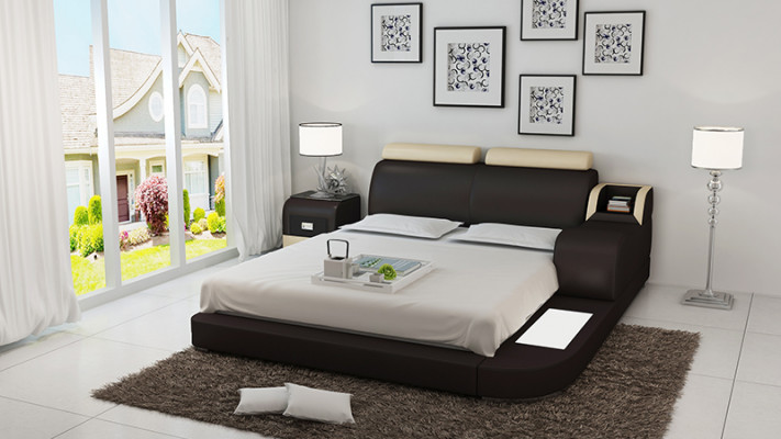 Ontwerp bed XXL Grote bedden Lederen hotel bekleding 160x200 cm Multifunctioneel rek USB