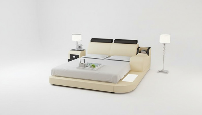 Ontwerp bed XXL Grote bedden Lederen hotel bekleding 160x200 cm Multifunctioneel rek USB