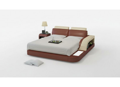 Modern slaapkamerbed met hoogwaardig design, beddengoed, en multifunctionele USB-aansluiting.