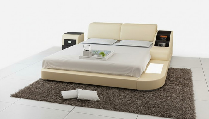 Designbed XXL Grote Bedden Leren Hotel Bekleding 160x200cm Multifunctioneel Plank USB