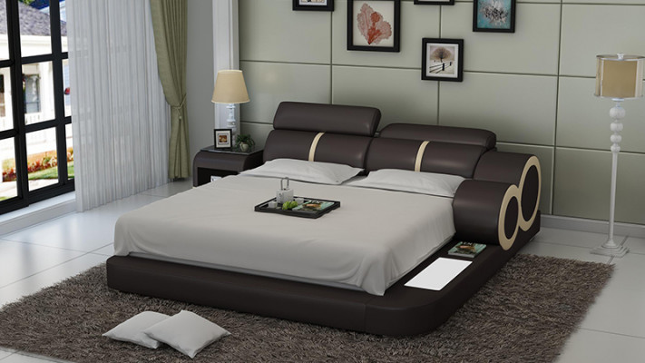 Ontwerpbed XXL Grote bedden Leren bekleding Hotel 160x200cm multifunctioneel rek USB