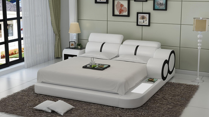 Ontwerpbed XXL Grote bedden Leren bekleding Hotel 160x200cm multifunctioneel rek USB