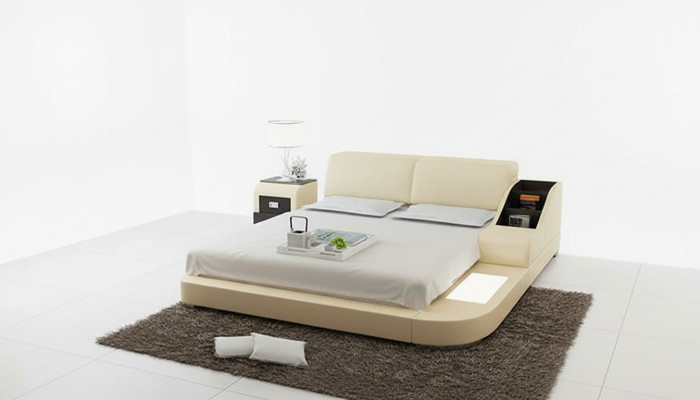Ontwerpbed XXL Grote bedden Leren bekleding Hotel 160x200cm multifunctioneel rek USB