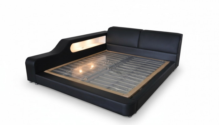 Ontwerpbed XXL Grote bedden Lederen bekleding Hotel 200x200cm Multifunctioneel rek USB