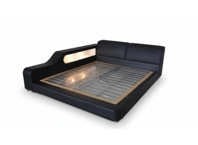 Ontwerpbed XXL Grote bedden Lederen bekleding Hotel 200x200cm Multifunctioneel rek USB