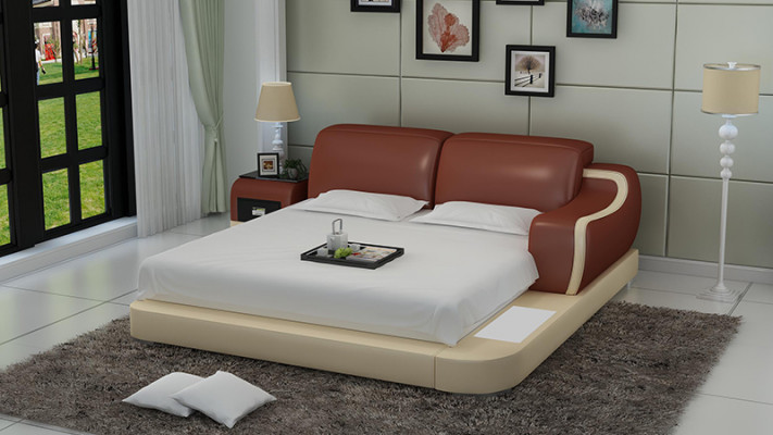 Ontwerpbed XXL Groot Bed Hotel Beklede 200x200 Multifunctionele Plank USB Leer