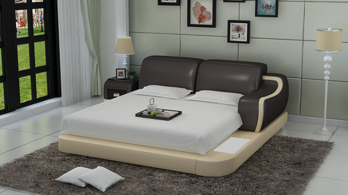 Ontwerpbed XXL Groot Bed Hotel Beklede 200x200 Multifunctionele Plank USB Leer