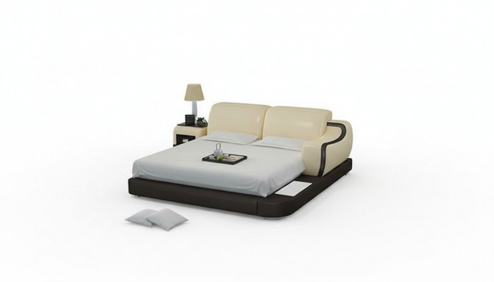 Ontwerpbed XXL Groot Bed Hotel Beklede 200x200 Multifunctionele Plank USB Leer