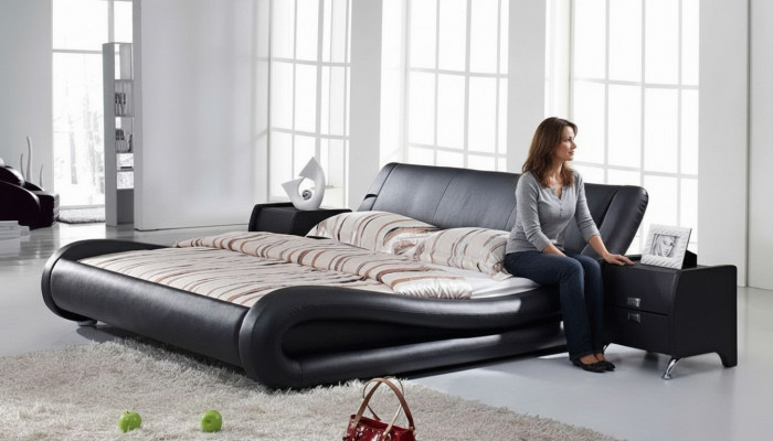 XXL Tweepersoons leren bed met USB, leren ontwerper 4761