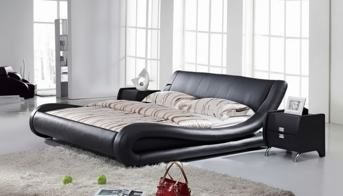 XXL Tweepersoons leren bed met USB, leren ontwerper 4761