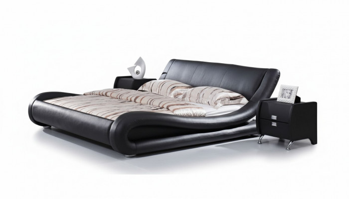XXL Tweepersoons leren bed met USB, leren ontwerper 4761