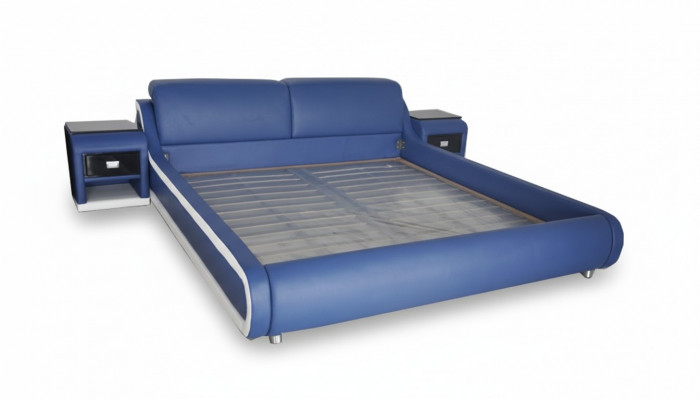 Twee luxe leren bed + USB gestoffeerde bedden Multifunctioneel LB8835