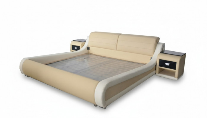 Tweepersoons luxe leren bed + USB-beklede bedden Multifunctioneel LB8831